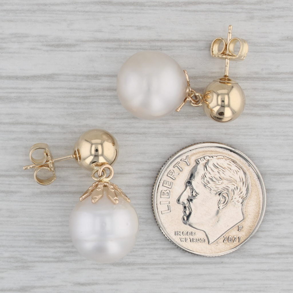 Gray Cultured Pearl Bead Drop Earrings 14k Yellow Gold Pierced Dangles