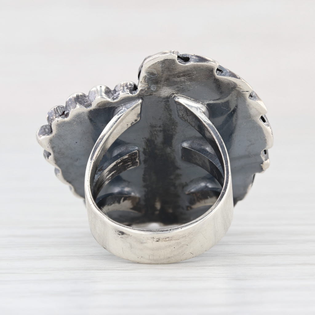 Vintage Green Copper Mineral Resi Feather Ring Sterling Silver Size 6.25