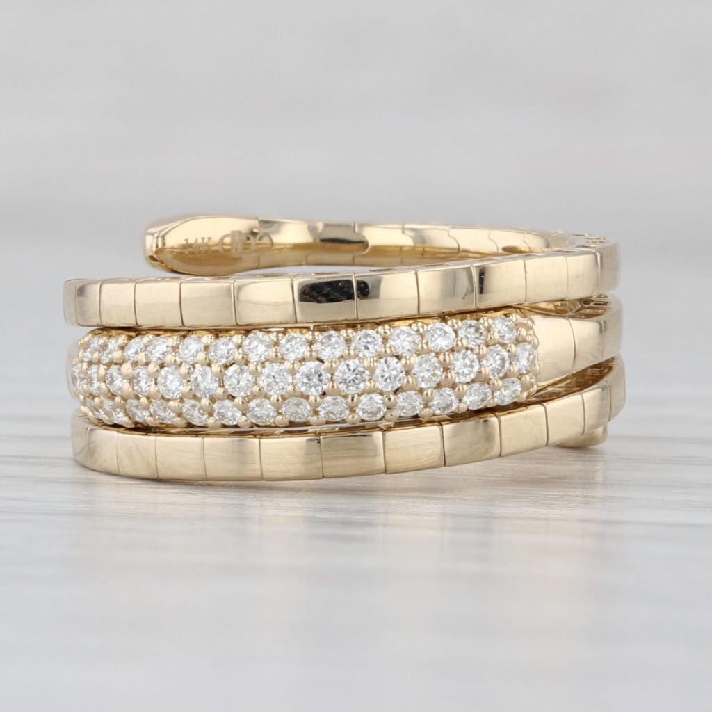 New 0.25ctw Diamond Coiled Band Ring 14k Yellow Gold Flexible Adjustable 6.25+