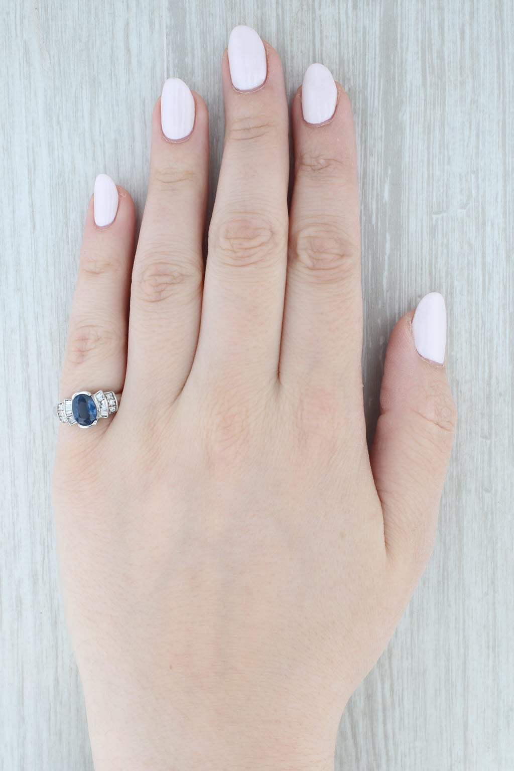 Light Gray 2.04ctw Blue Sapphire Diamond Ring 14k White Gold Size 6.5 Engagement