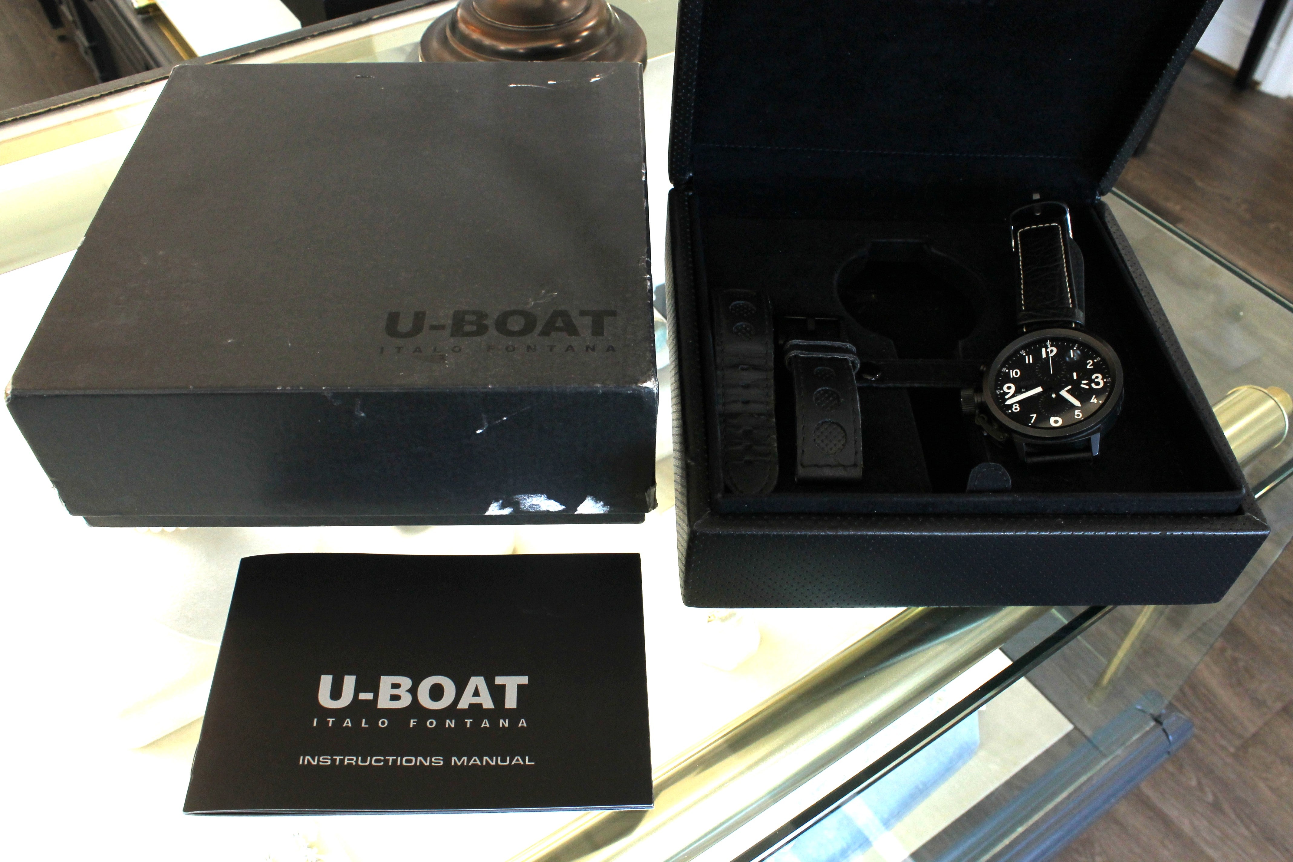 U-BOAT Flightdeck Mens 50mm Black PVD Chronograph Watch U-7750/50 w/ Box Strap
