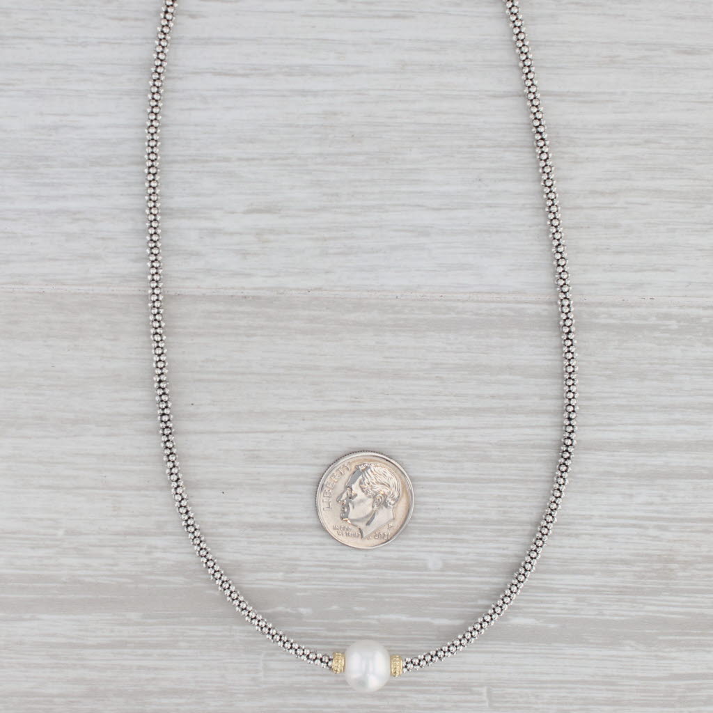 Gray New Lagos Luna Caviar Pearl Necklace Sterling Silver 18k Gold 16" Pouch Tags