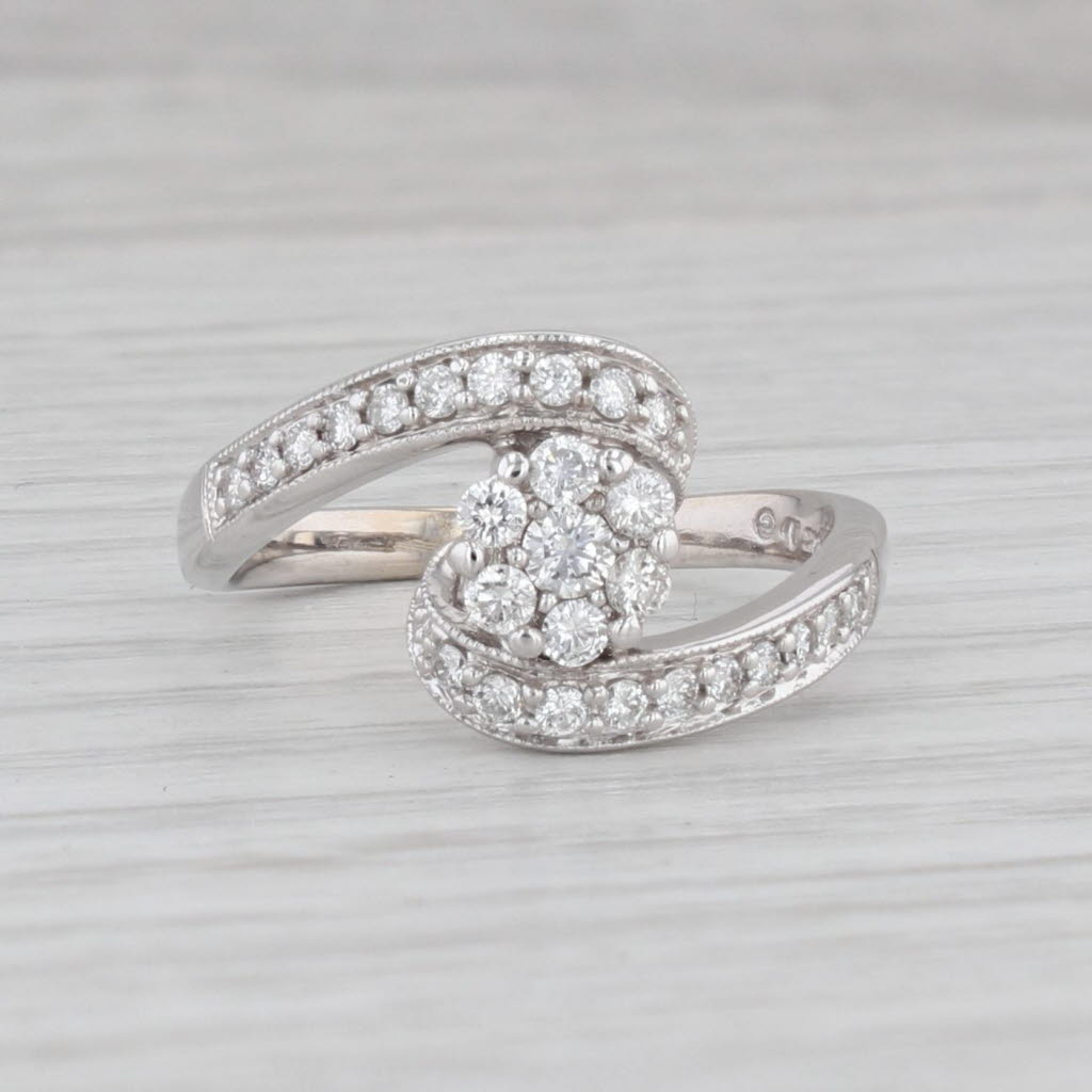 Gray 0.50ctw Diamond Cluster Engagement Ring 14k White Gold Size 7 Bypass