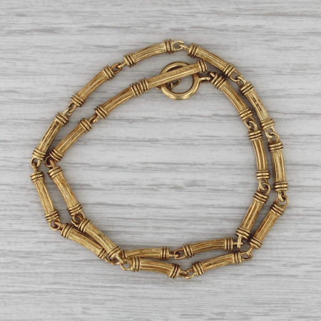 Slane & Slane Bar Link Necklace 18k Yellow Gold 14.5" 4mm Ring Toggle Clasp