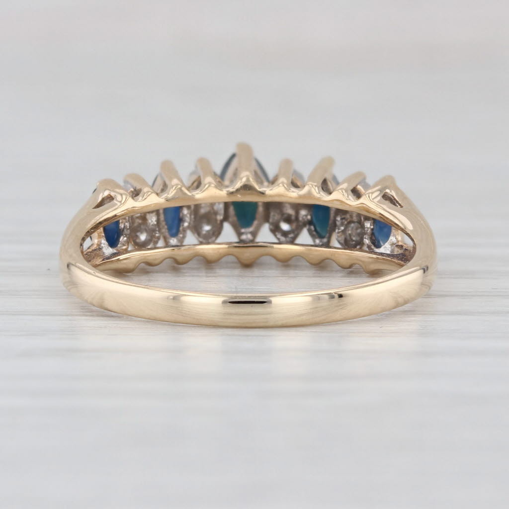 0.90ctw Tiered Blue Sapphire Diamond Rooftop Ring 14k Yellow Gold Size 8.25