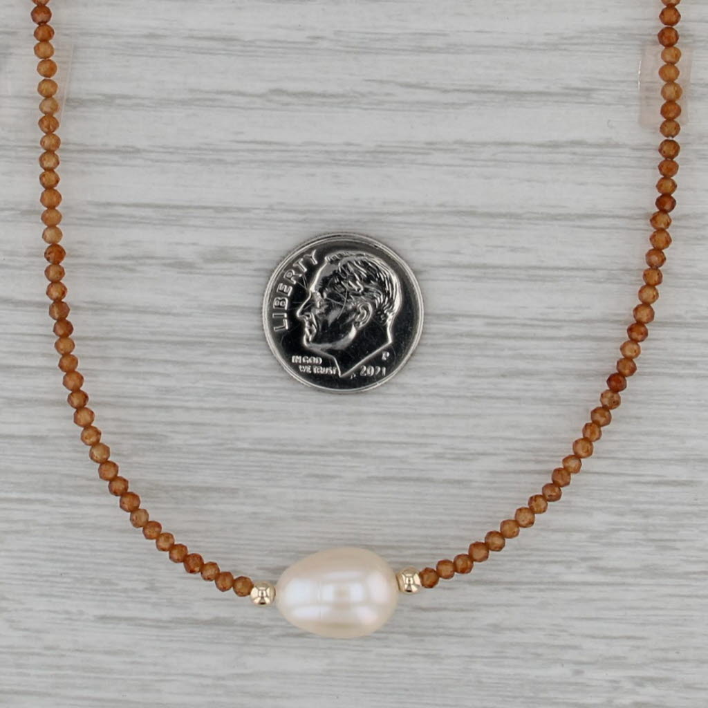 Cultured Pearl Garnet Bead Necklace 14k Gold 18" Single Beaded Strand