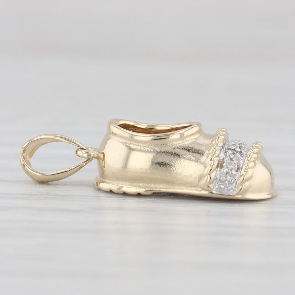 Light Gray Diamond Accented Baby Shoe Booty Pendant 14k Yellow Gold Charm