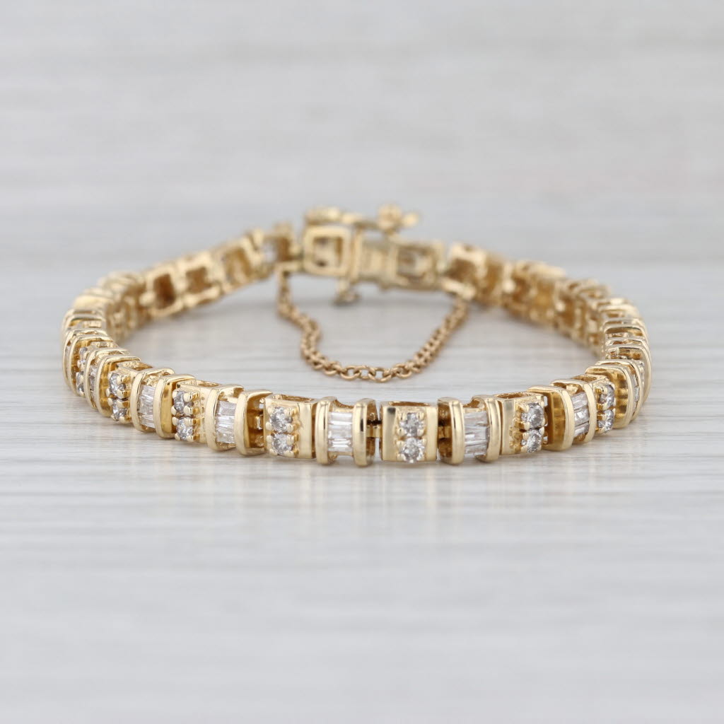 1.60ctw Diamond Tennis Bracelet 14k Yellow Gold 6.25" 4.5mm w/ Safety Chain