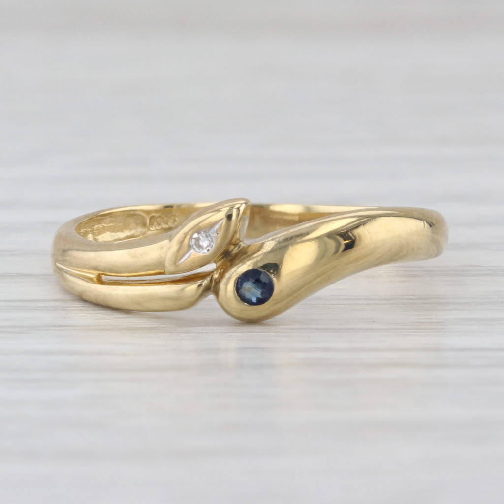Sapphire Diamond Snake Bypass Ring 18k Yellow Gold Size 8.25 Stackable Band