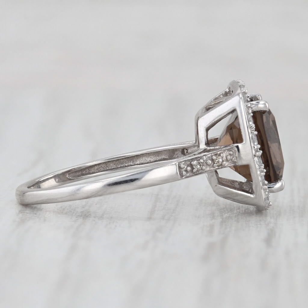 3.30ct Smoky Quartz White Topaz Halo Ring 10k White Gold Size 7
