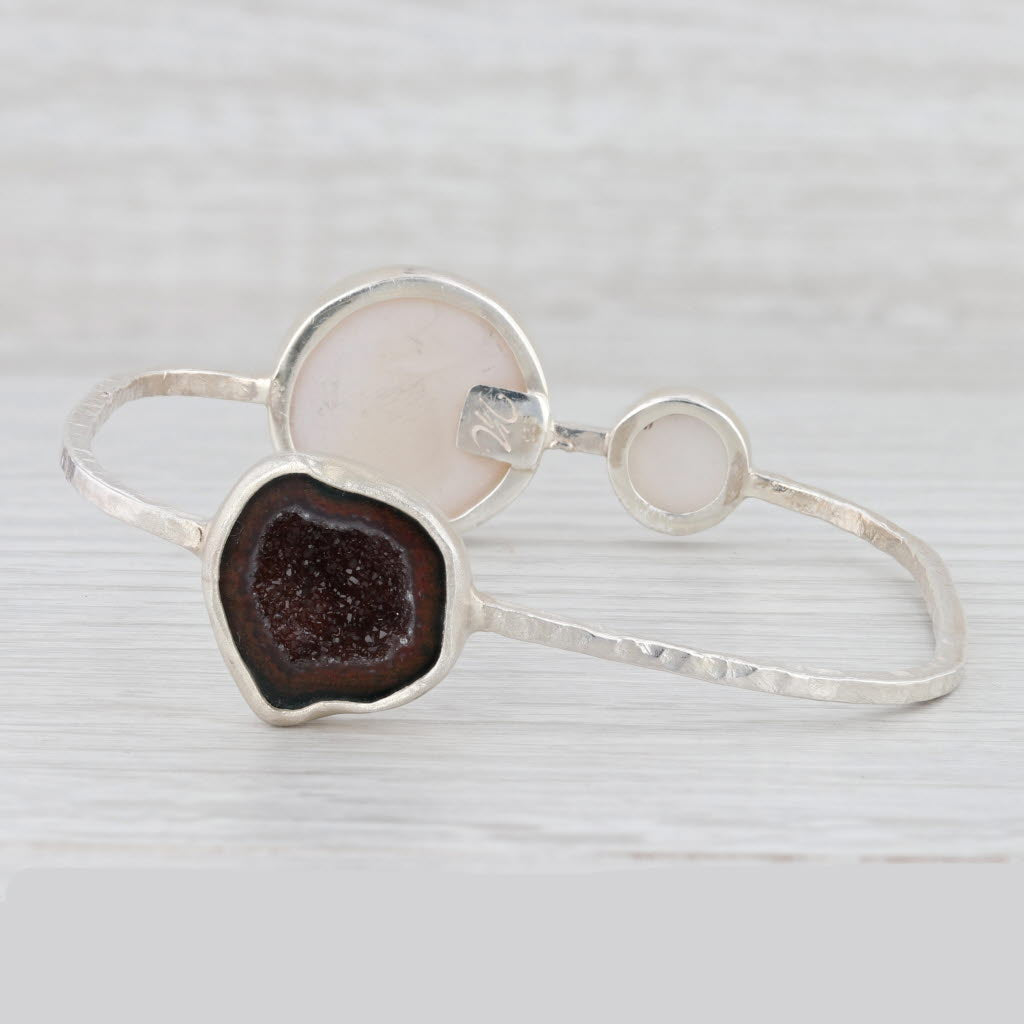 New Nina Nguyen Black White Druzy Quartz Geode Bangle Bracelet Sterling Silver