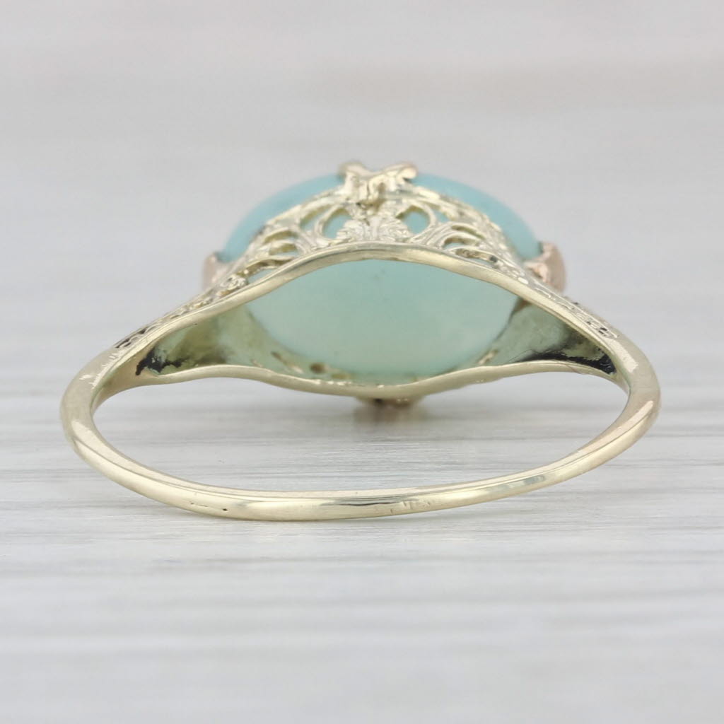 Green Chalcedony Quartz Filigree Ring 14k Yellow Gold Size 8.25 Oval Cabochon