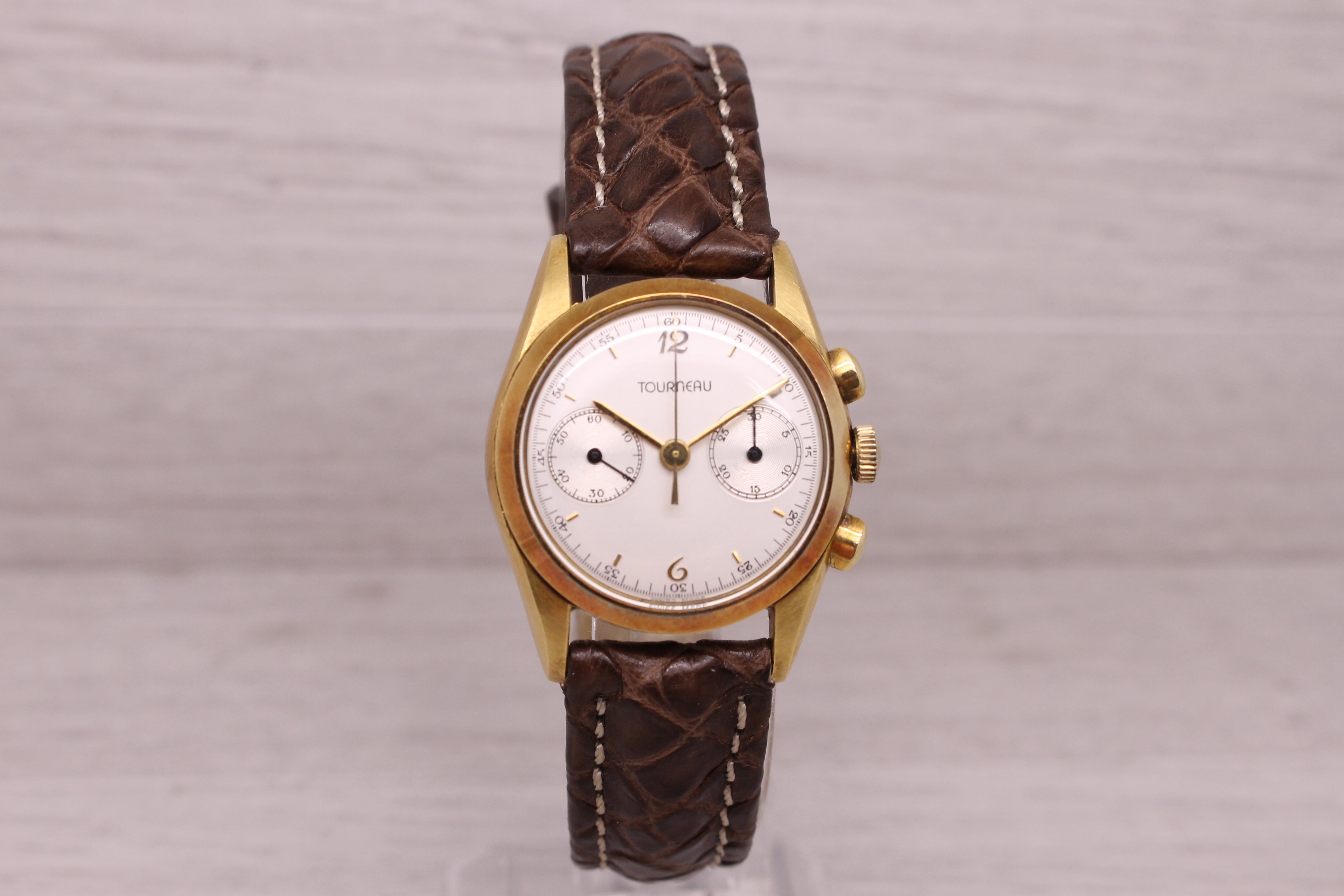 Gray Vintage Ulysse Nardin 18k Gold 28mm Baby Chronongraph Valjoux 69 by Tourneau