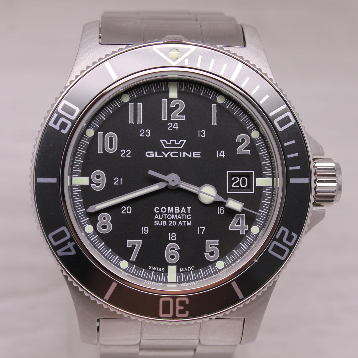 Glycine Combat 42mm Mens Automatic Swiss Watch Date Stainless Steel GL0076