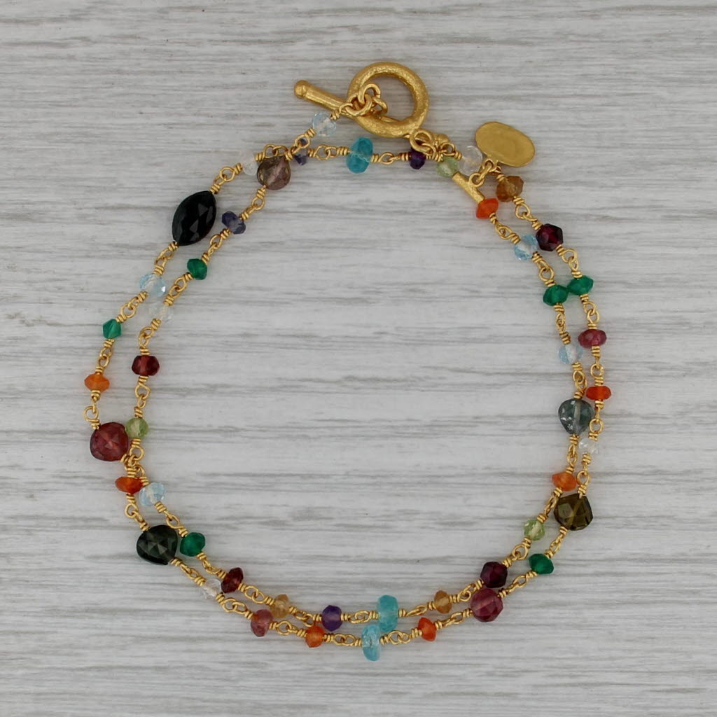 Yossi Multicolor Gemstone Bead Necklace 24k Yellow Gold 17"