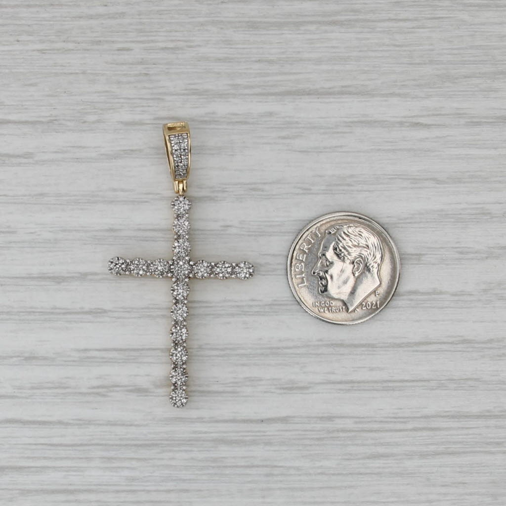 Large Pave Diamond Cross Pendant 10k Yellow White Gold