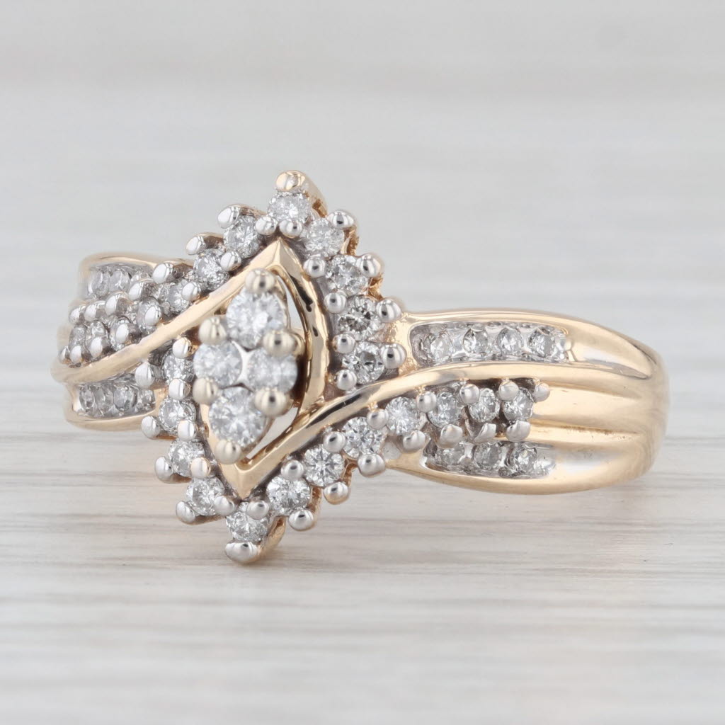 Light Gray 0.44ctw Diamond Cluster Engagement Ring 14k Yellow Gold Size 9.75 Bypass