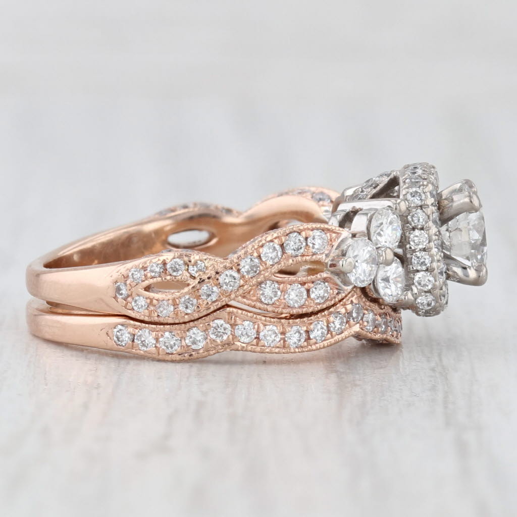Light Gray Neil Lane 1.73ctw Diamond Halo Engagement Ring Wedding Band Bridal Set 14k Gold