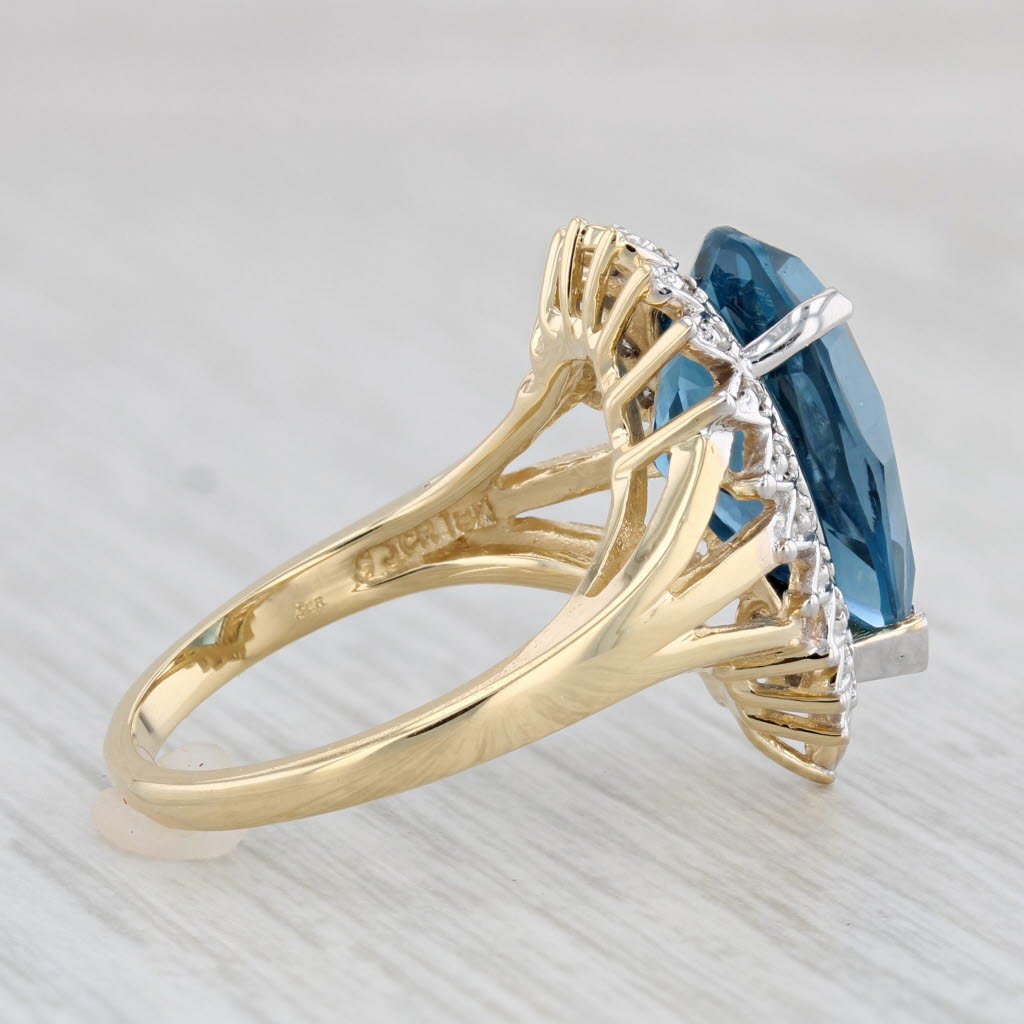 Light Gray 7.33ctw London Blue Pear Topaz Diamond Halo Ring 18k Yellow Gold Size 8