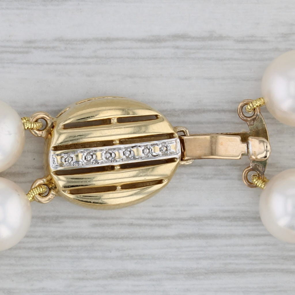 Gray Double Cultured Pearl Bead Strand Bracelet 14k Gold Clasp 7.25"