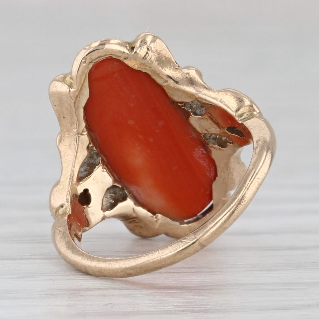 Gray Antique Carved Coral Cameo Ring 10k Yellow Gold Size 3.5