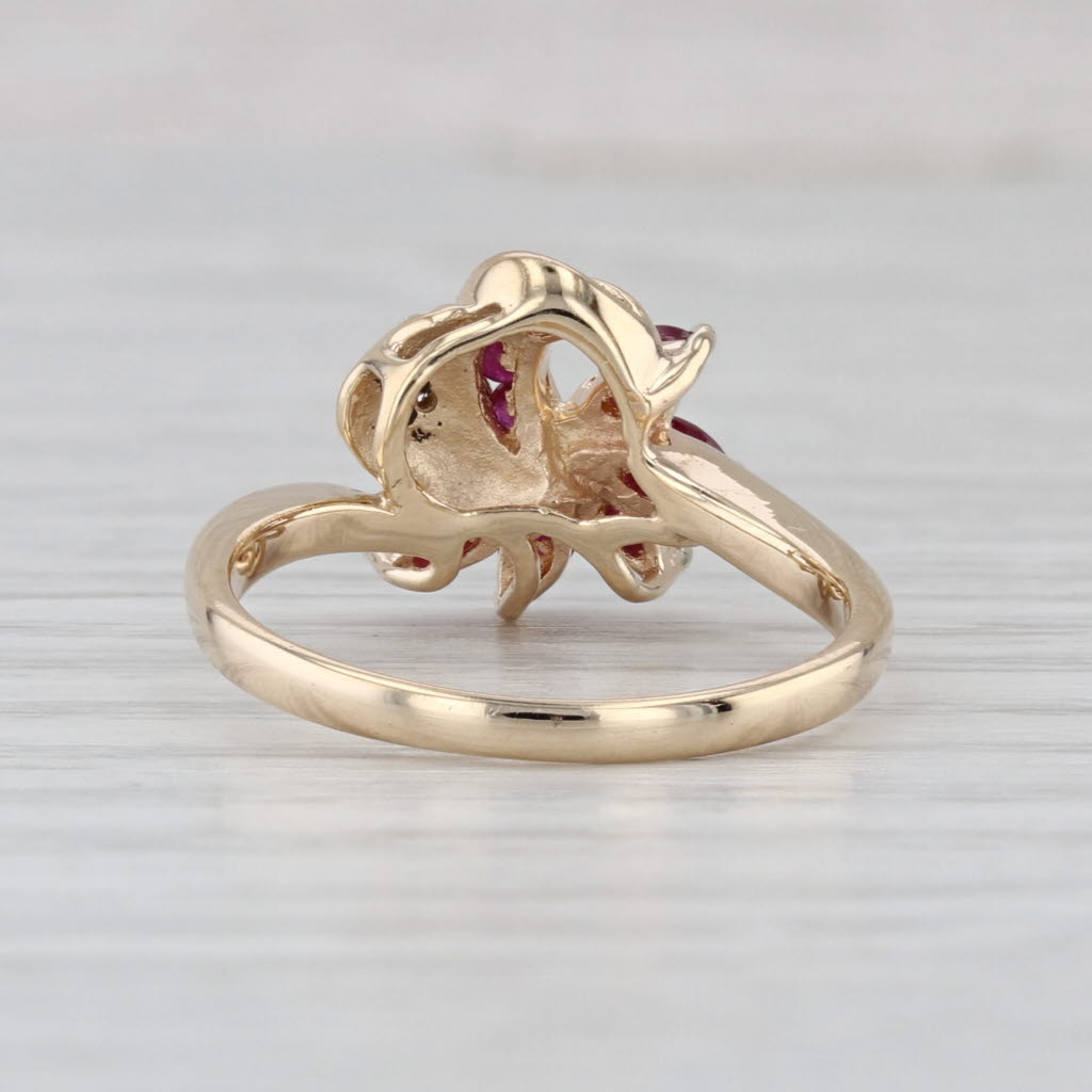 0.63ctw Ruby Diamond Flower Ring 14k Yellow Gold Size 6.75