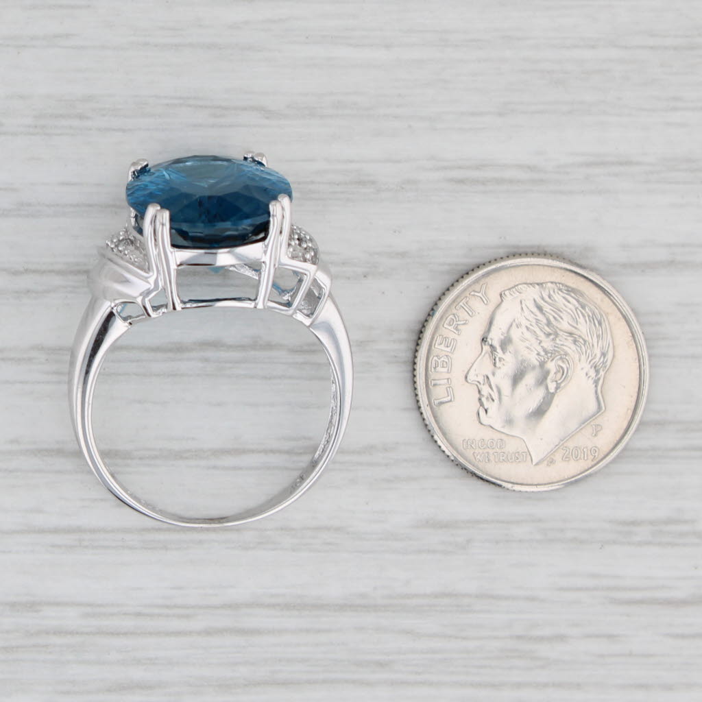 Light Gray 10.85ct London Blue Topaz Oval Solitaire Ring 10k Gold Size 8.25 Diamond Accents