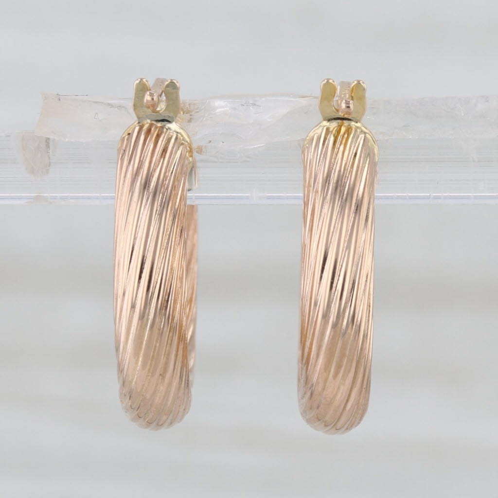 Woven Rope Hoop Earrings 14k Yellow Gold Snap Top Round Hoops