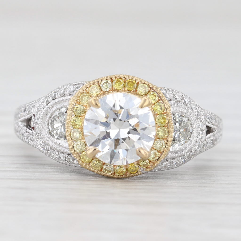 Light Gray 1.87ctw White Yellow Diamond Halo Engagement Ring 18k White Gold Size 8 GIA