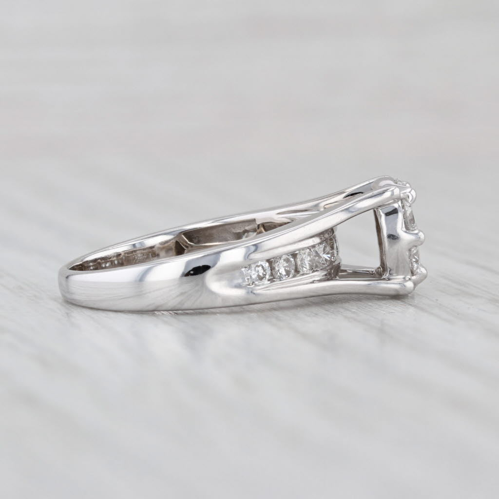 0.87ctw Diamond Cluster Engagement Ring 14k White Gold Size 6.75
