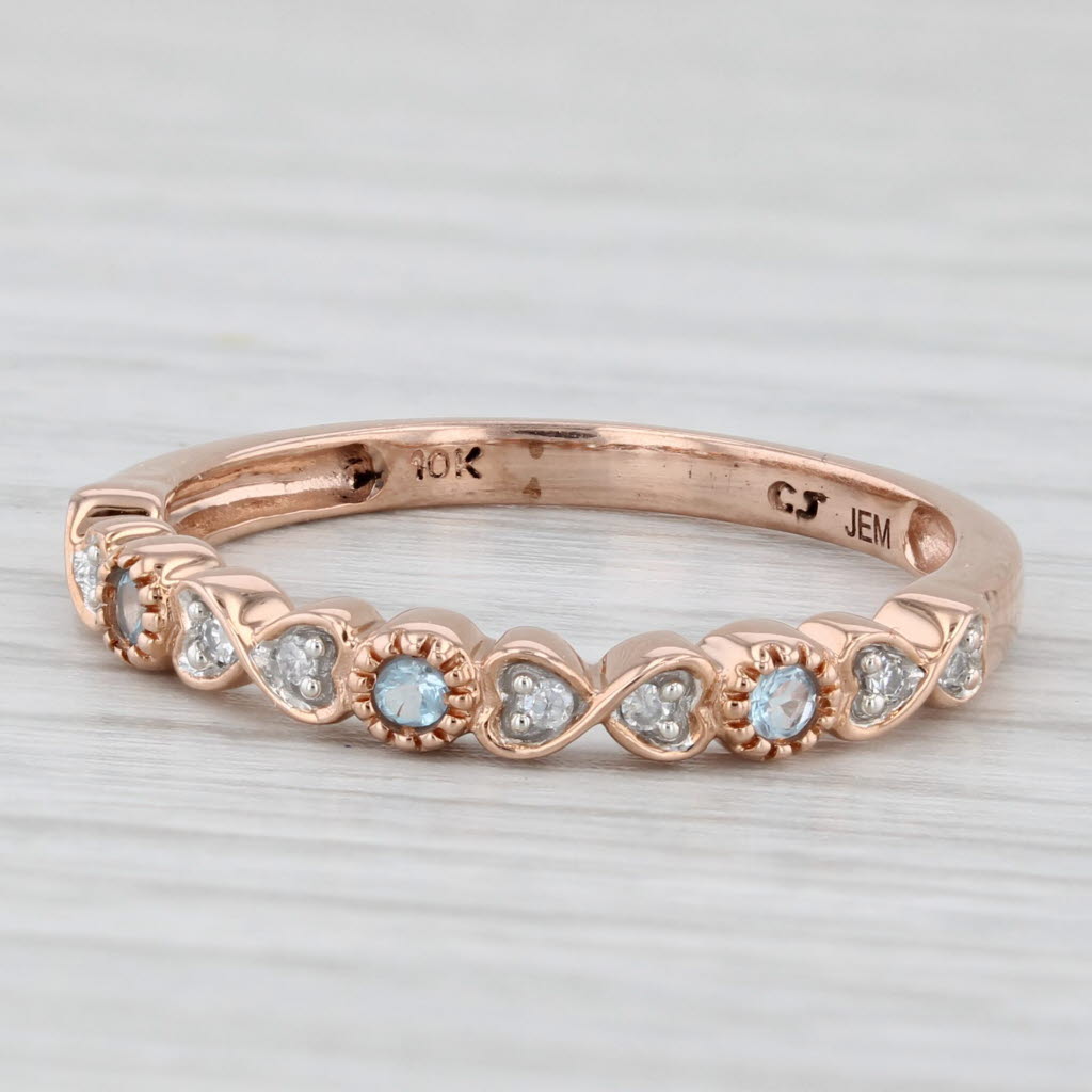 Light Gray New 0.10ctw Blue Topaz Diamond Hearts Stackable Ring 10k Rose Gold Wedding Band