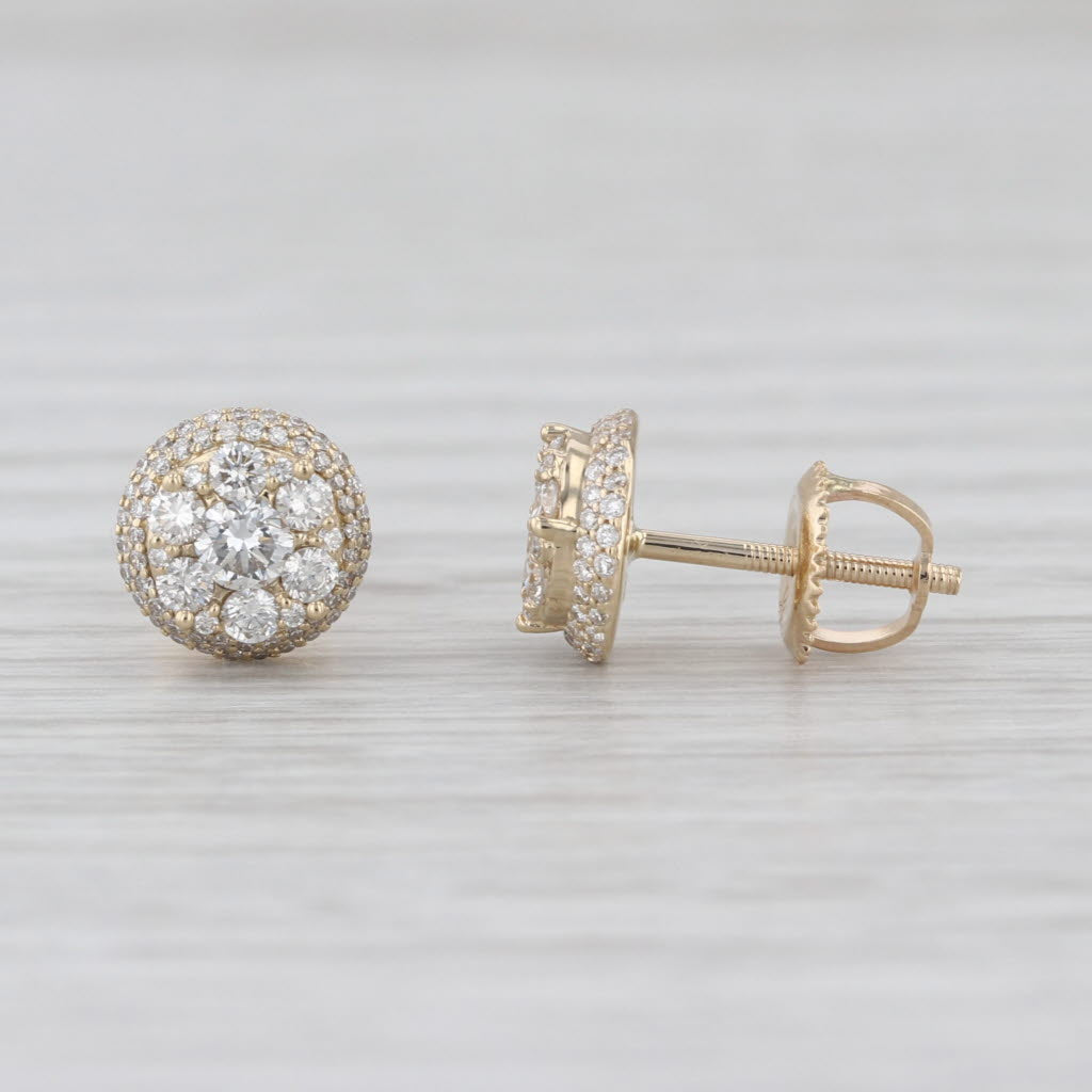New 0.64ctw Diamond Cluster Halo Stud Earrings 14k Yellow Gold Screw Back Studs