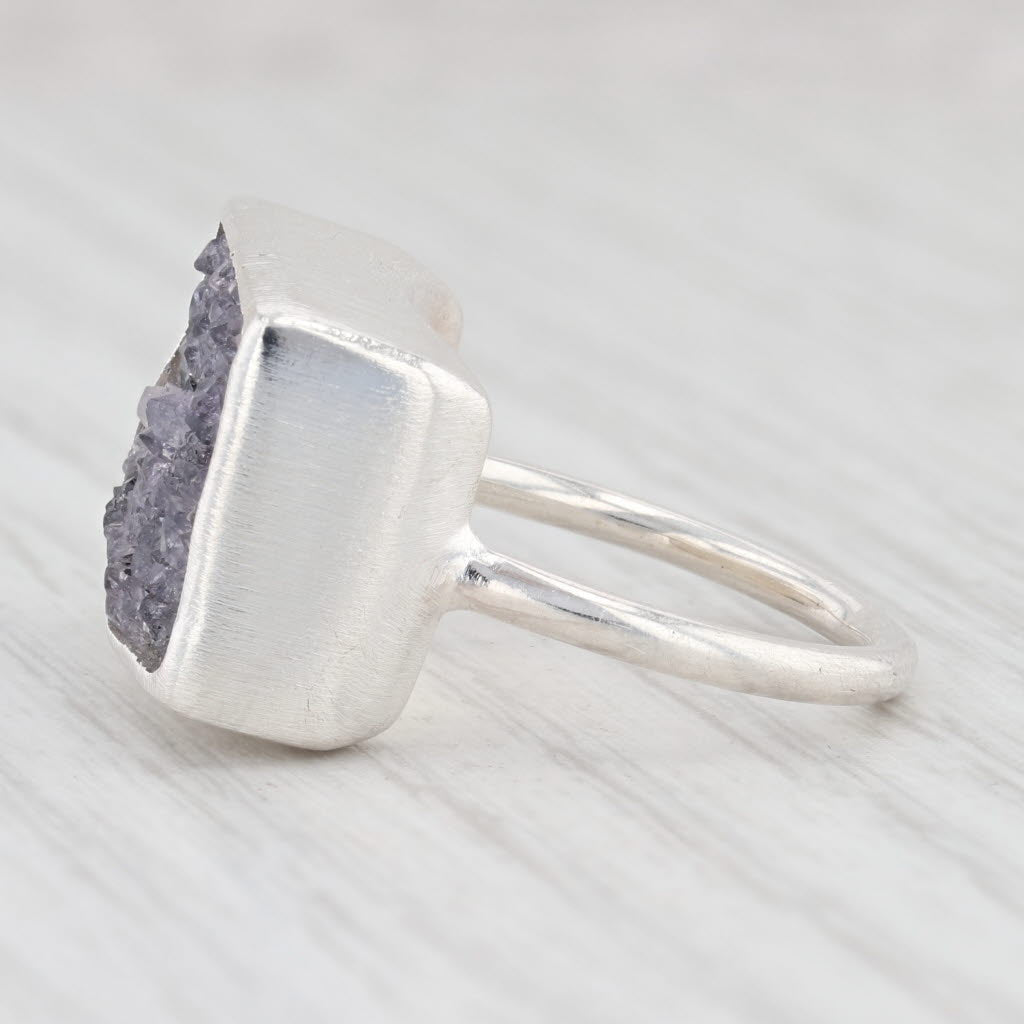 New Nina Wynn Amethyst Druzy Statement Ring Sterling Silver Size 7