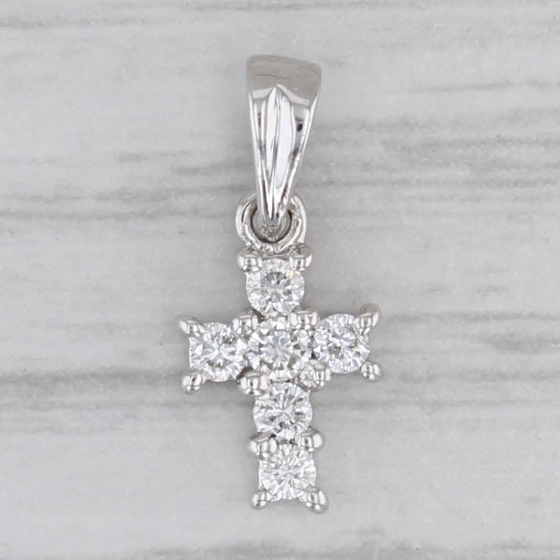 Gray Small 0.13ctw Diamond Cross Pendant 18k White Gold Tiny Drop
