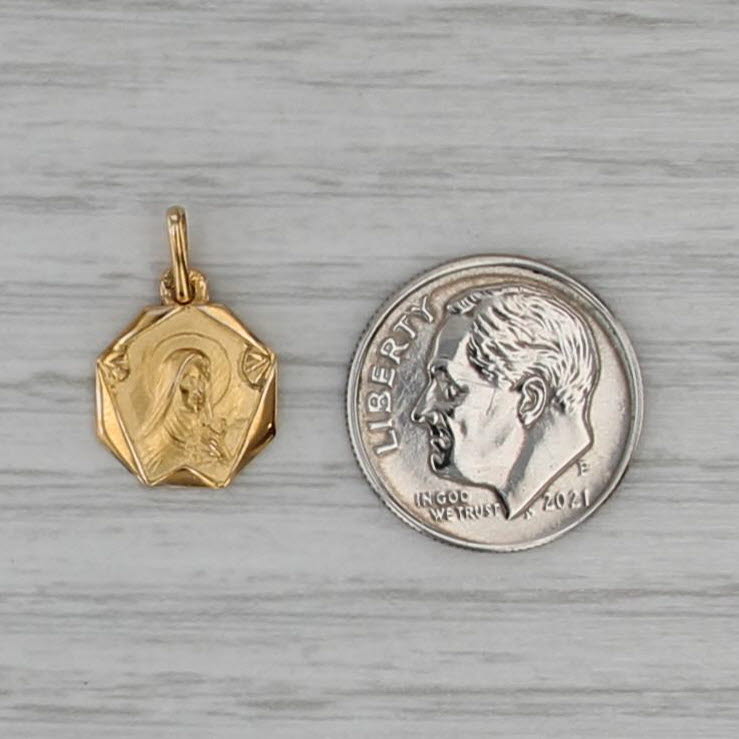 Small Mother Mary Charm 18k Yellow Gold Prayer Token Engravable Pendant