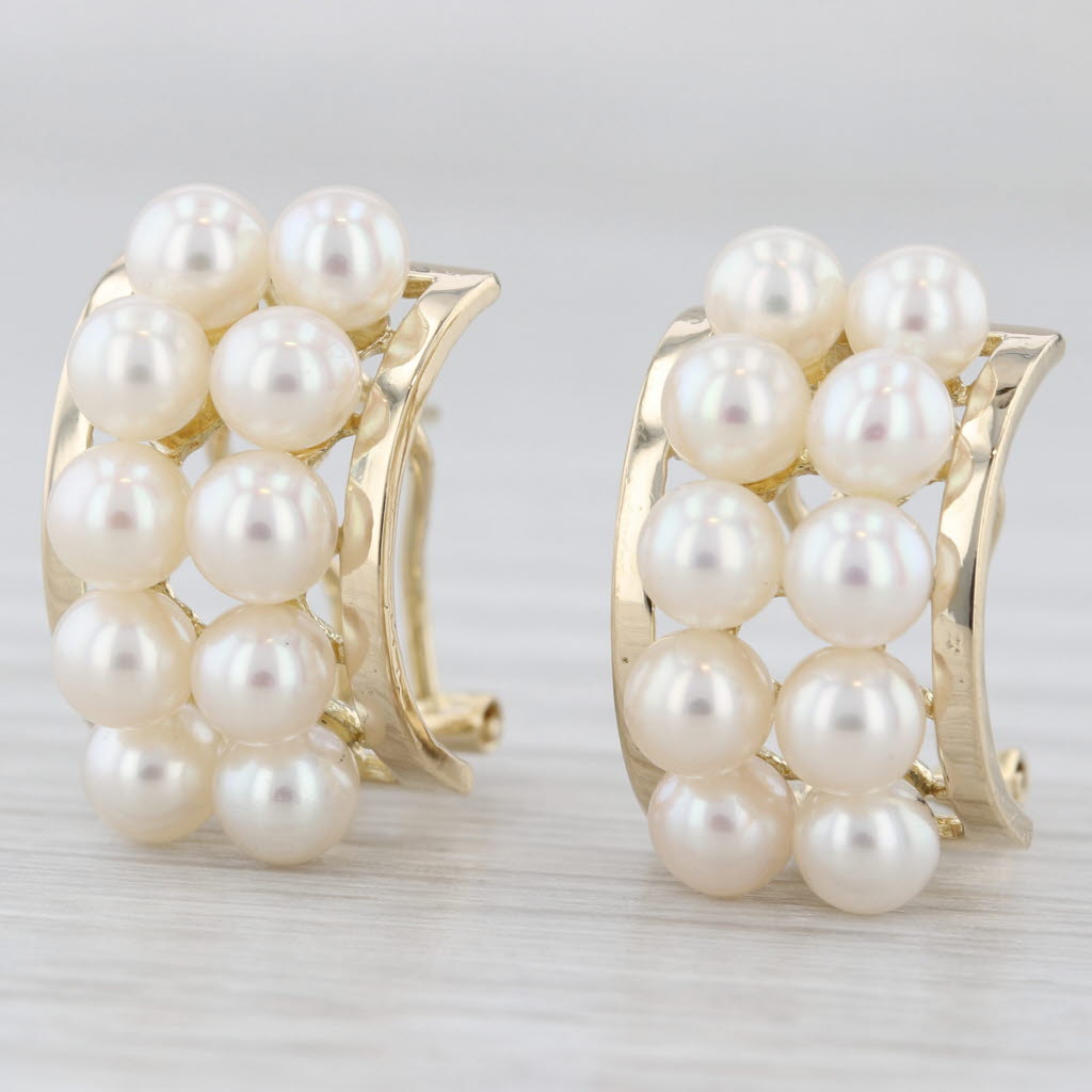 Light Gray Cultured Pearl Drop Earrings 14 Yellow Gold Omega Backs Half Hoops