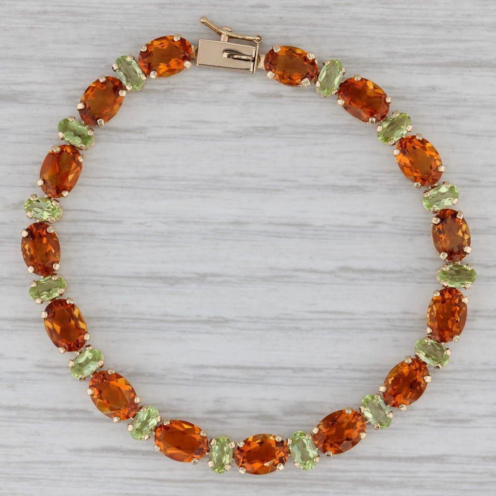 Gray 13.5ctw Citrine Peridot Tennis Bracelet 14k Yellow Gold 6.5" 5.2mm
