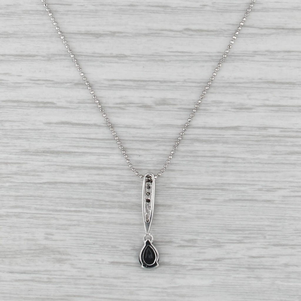 0.92ctw Blue Sapphire Diamond Teardrop Pendant Necklace 14k Gold Bead Chain