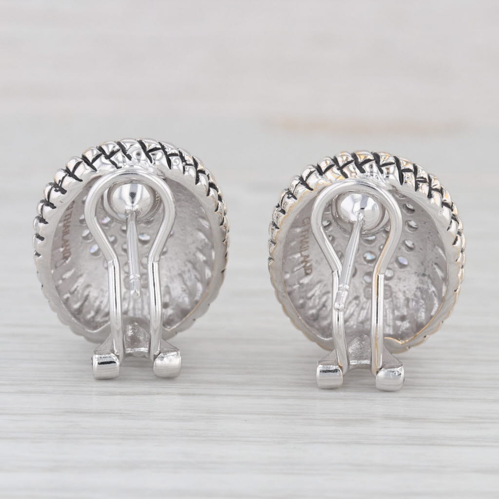 Light Gray Pave Cubic Zirconia Earrings Sterling Silver Pierced Omega Back Drops