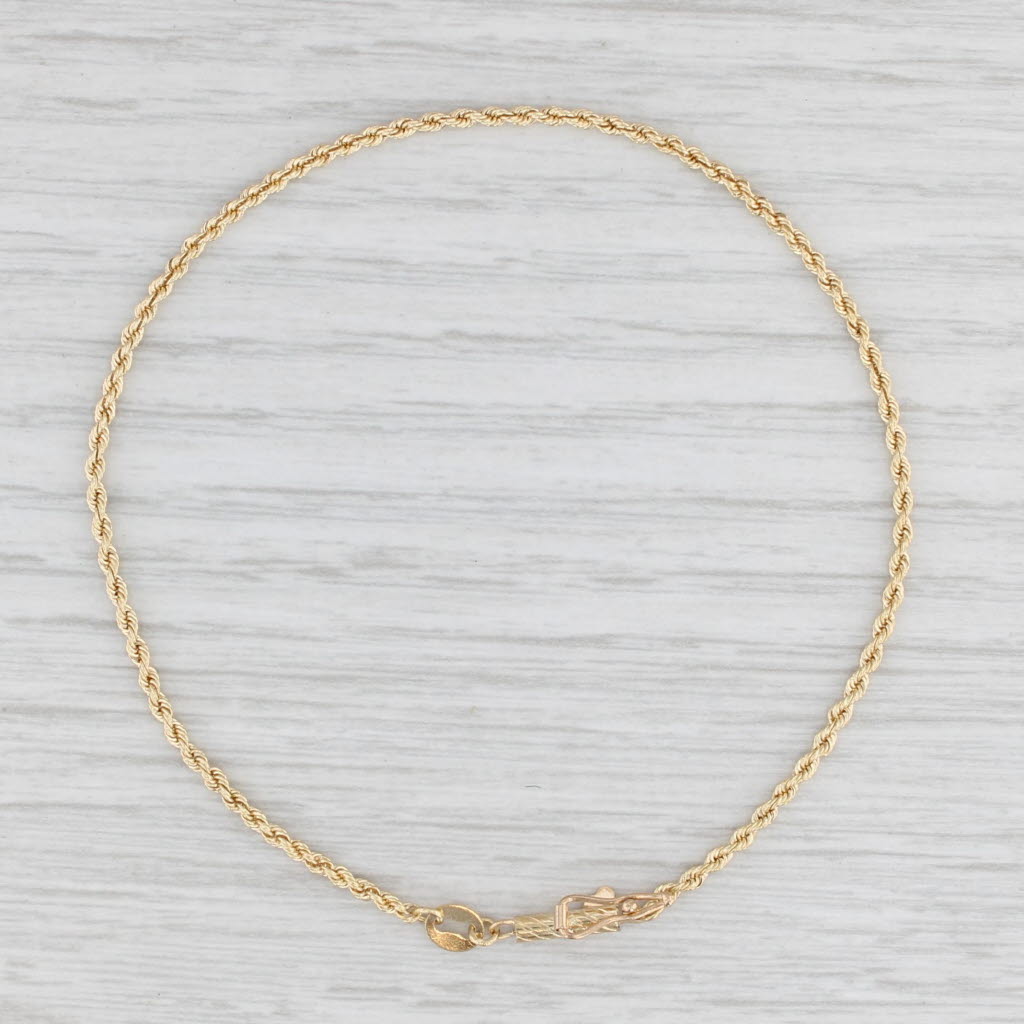 Light Gray Rope Chain Bracelet 18k Yellow Gold 8" 1.7mm