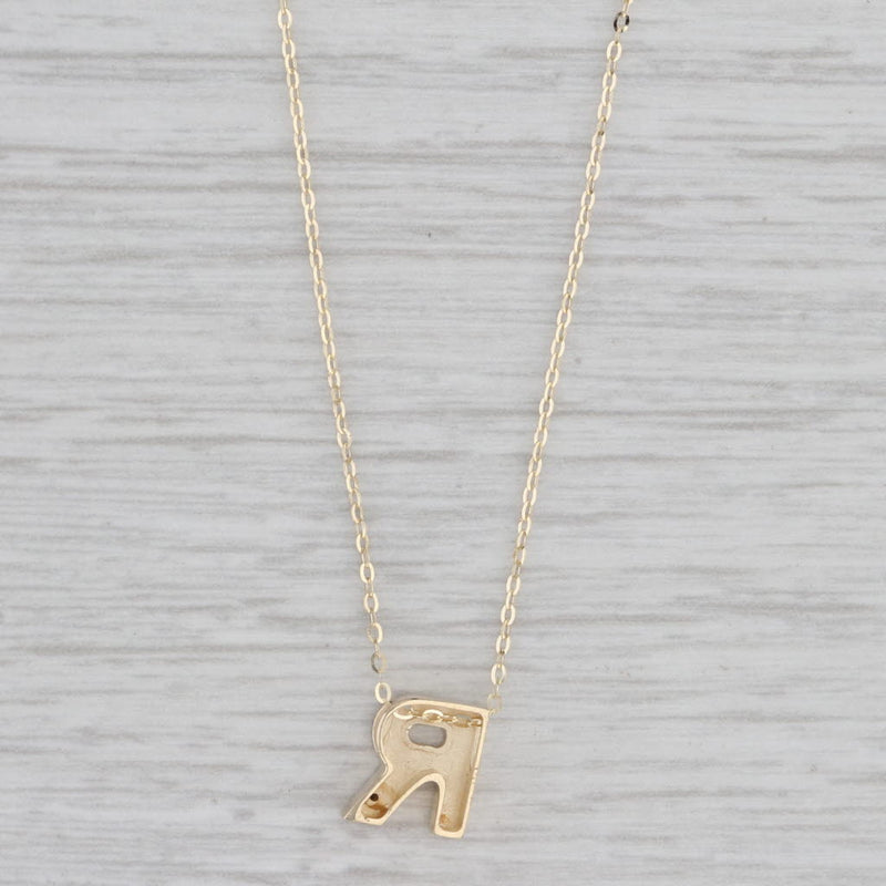 Letter Initial "R" Pendant Necklace 14k Yellow Gold Diamond Accent 16-18" Cable