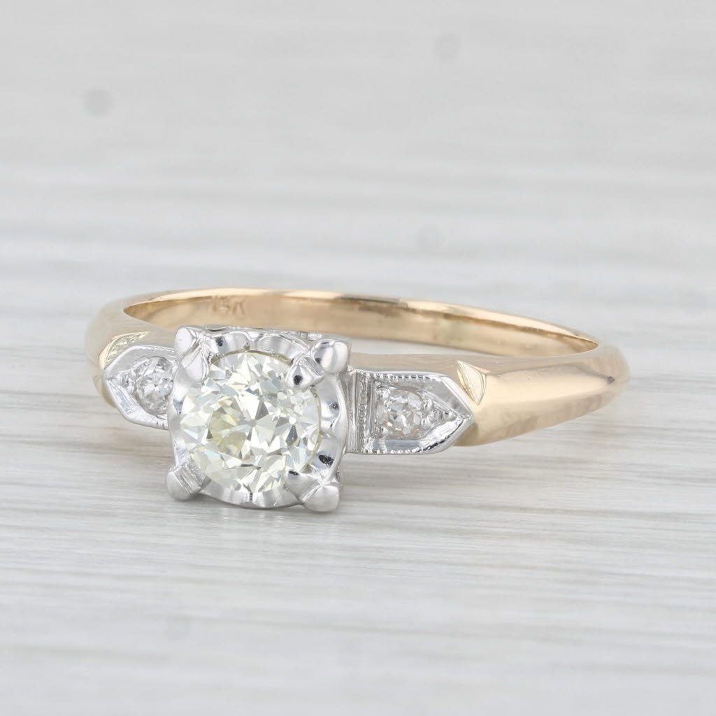 Light Gray Vintage 0.64ctw Old European Diamond Engagement Ring 14k Gold Size 7.5 Box