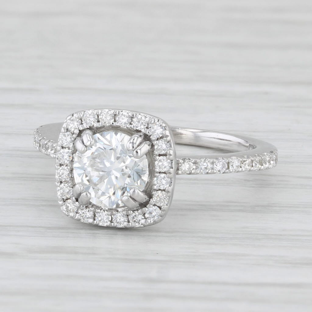 Light Gray 1.14ctw Round Diamond Halo Engagement Ring 14k White Gold Size 5 GIA