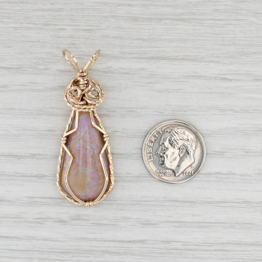 Pink Opal Teardrop Pendant Gold Filled Custom Wire Wrapped Statement
