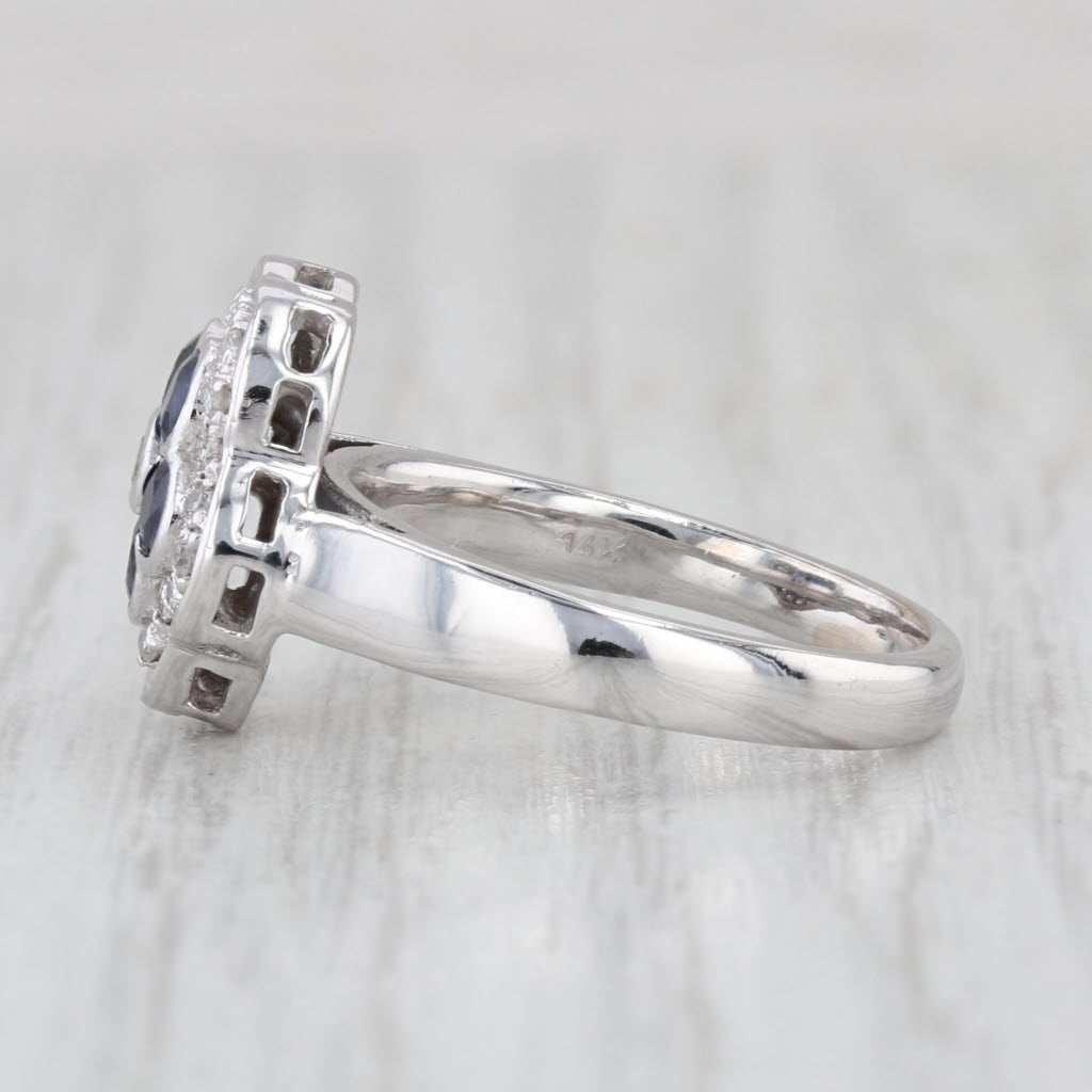 0.86ctw Blue Sapphire Diamond Flower Ring 14k White Gold Size 6.5