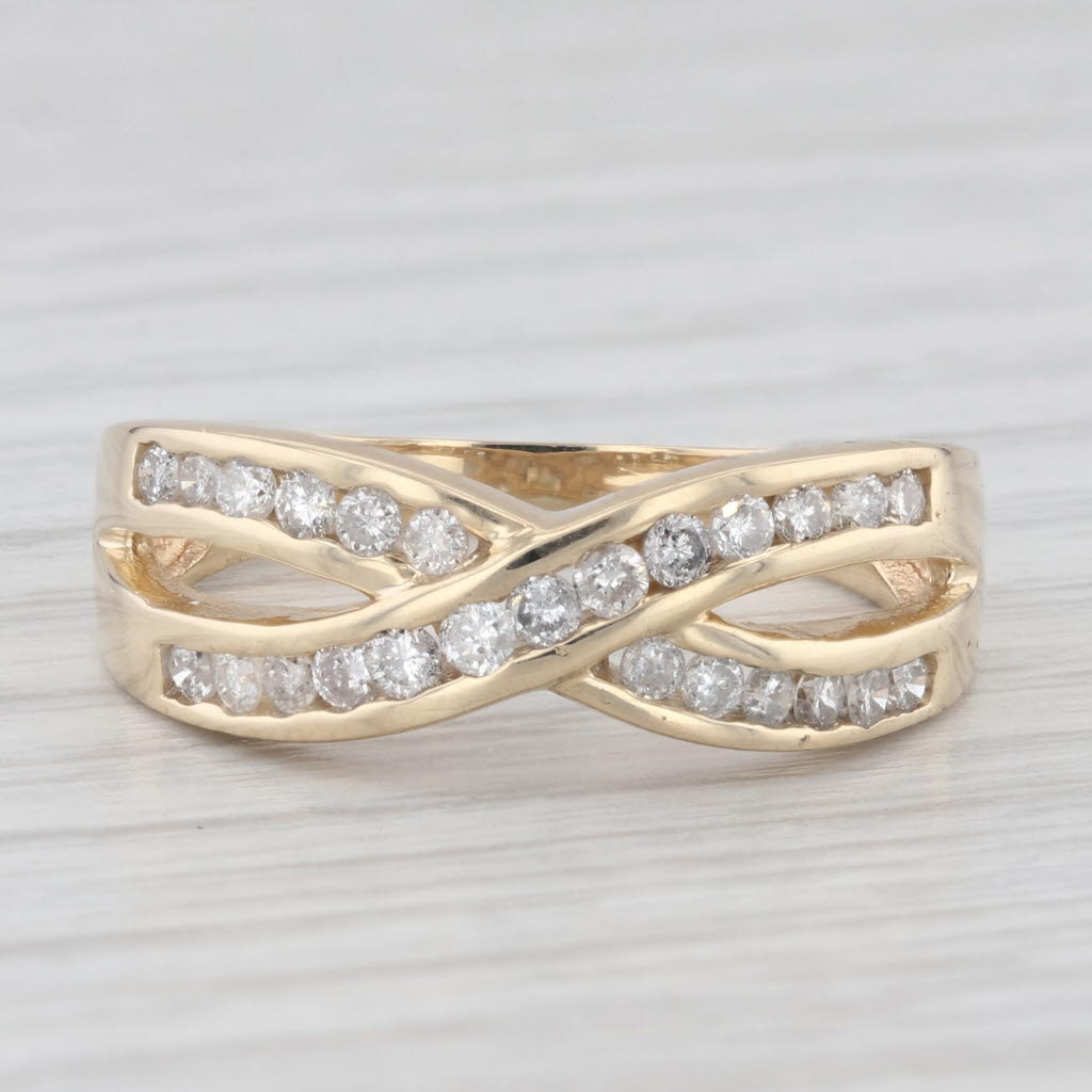 Light Gray 0.48ctw Diamond Criss Cross Ring 14k Yellow Gold Wedding Anniversary Band