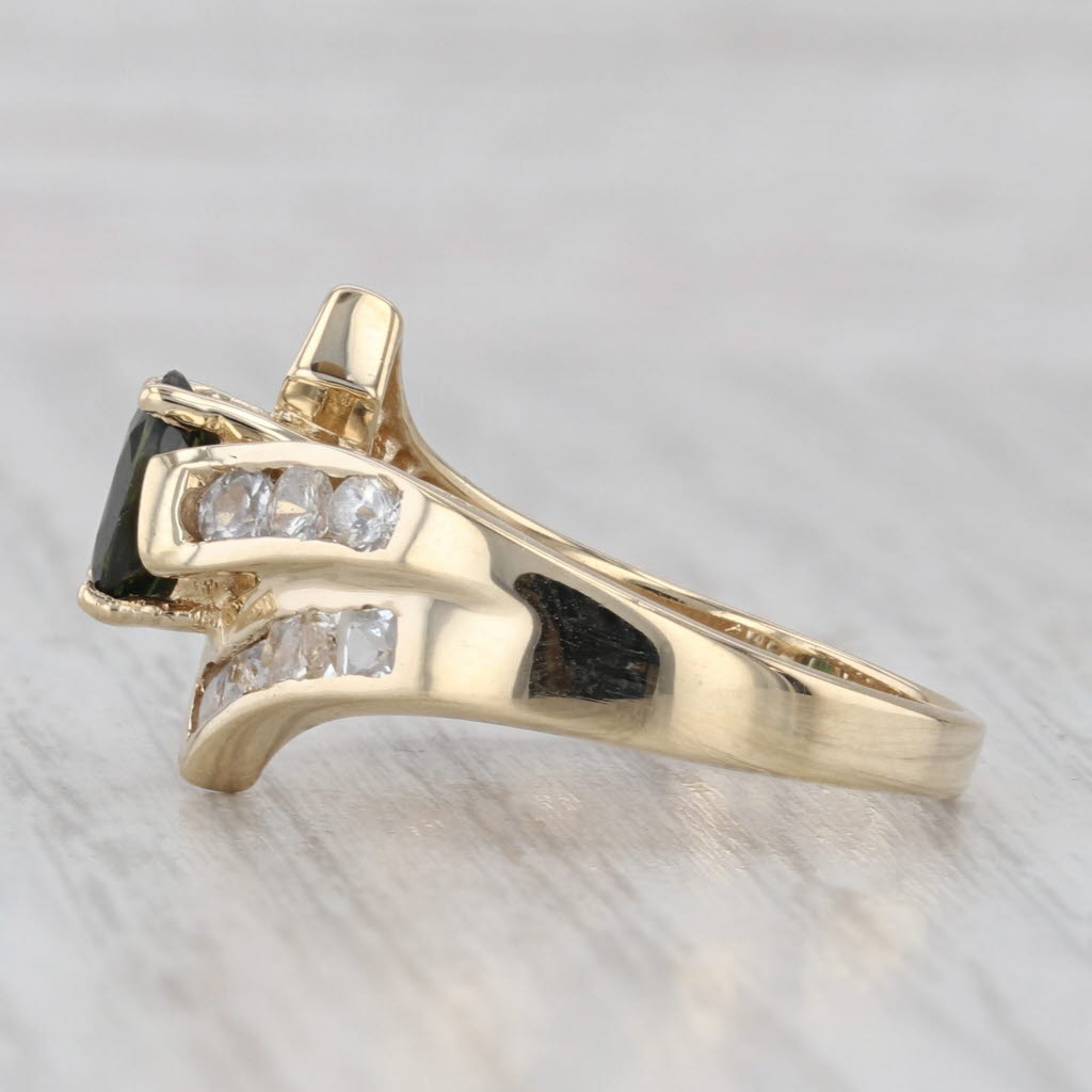 2.10ctw Green & White Sapphire Bypass Ring 10k Yellow Gold Size 7.25