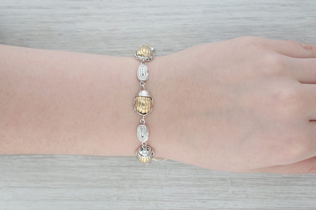 Gray Town & Country Scarab Swirl Link Bracelet Sterling Silver 18k Gold 7"