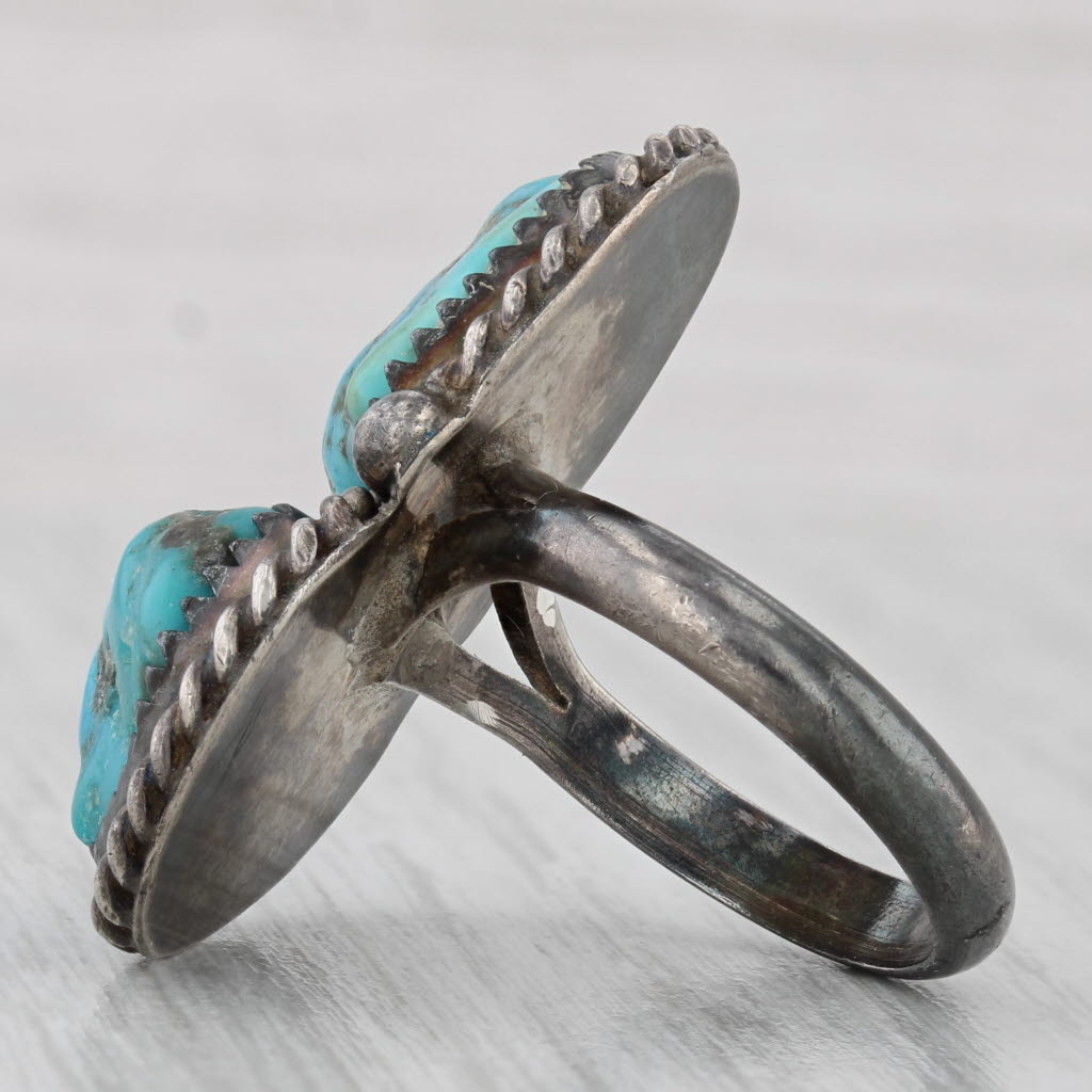 Light Gray Vintage Native American Turquoise Cabochon Ring Sterling Silver Size 8