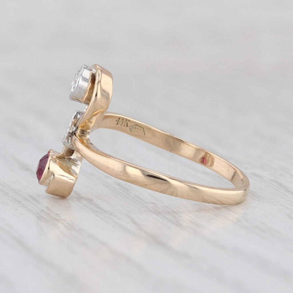 Lab Created Ruby Diamond Bypass Ring 14k Yellow Gold Size 7.25